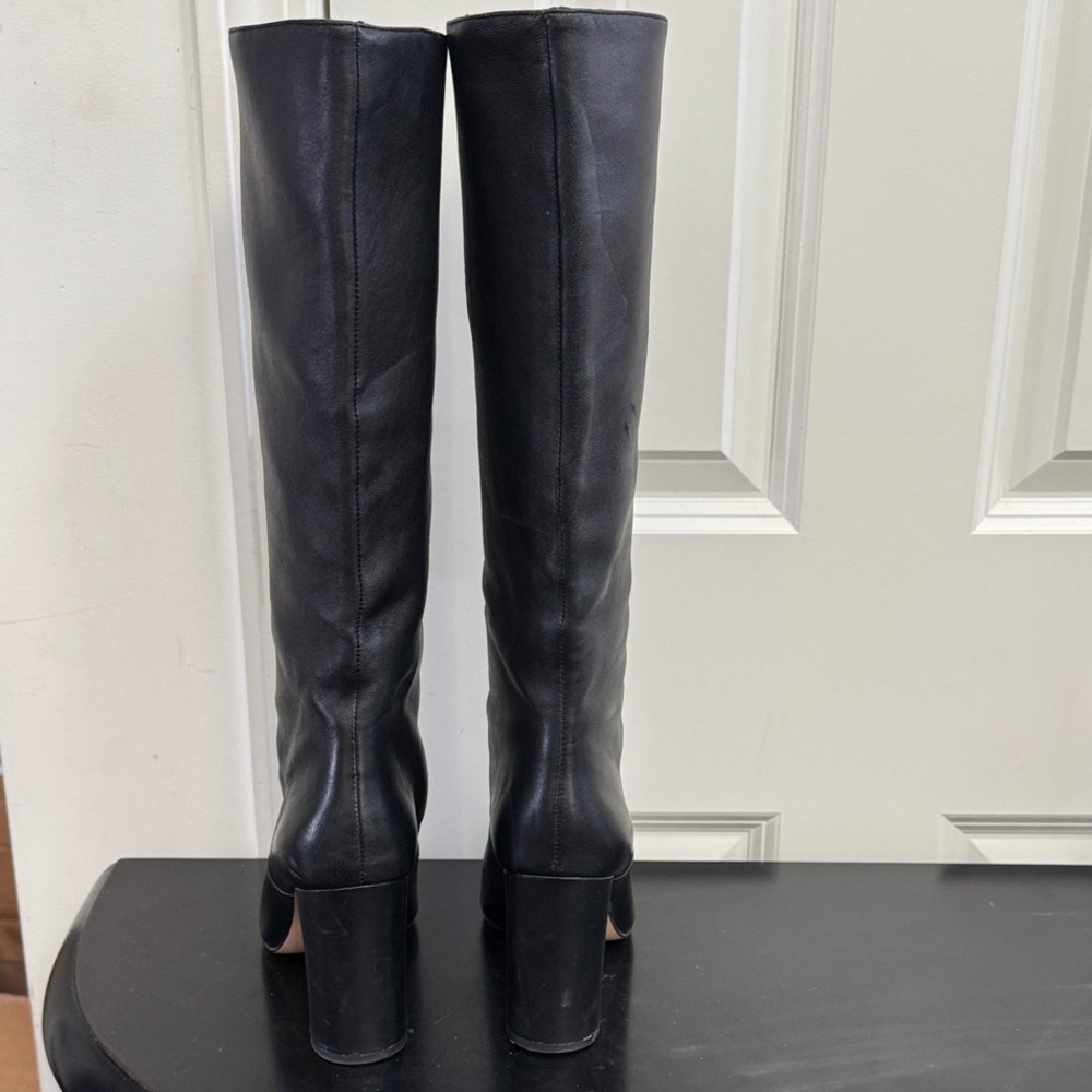 J. Crew Elegant Black Pull Up Soft Leather Heeled Boots, Sz 8 - Picture 9 of 12